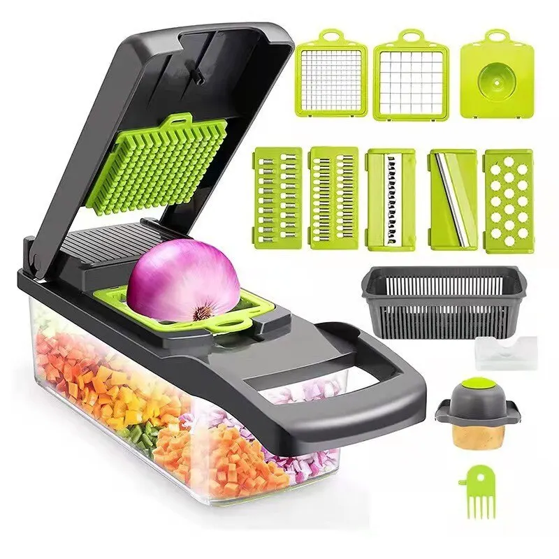 1Pc-Green-Black-12-in-1-Multifunctional-Vegetable-Slicer-Cutter-Shredders-Slicer-With-Basket-Fruit-Potato